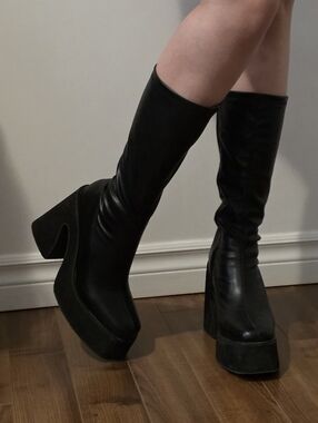Black Platform Knee-High Boots